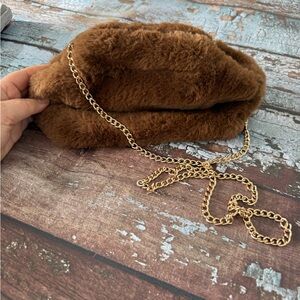 Grossi Chic Brown Faux Fur Mini Bag with Gold Chain